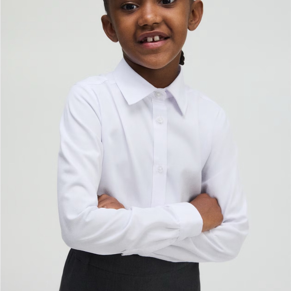 Sz US 5T (4-5Y)Easy Iron On H&M White Long Sleeve Button-Up Shirt